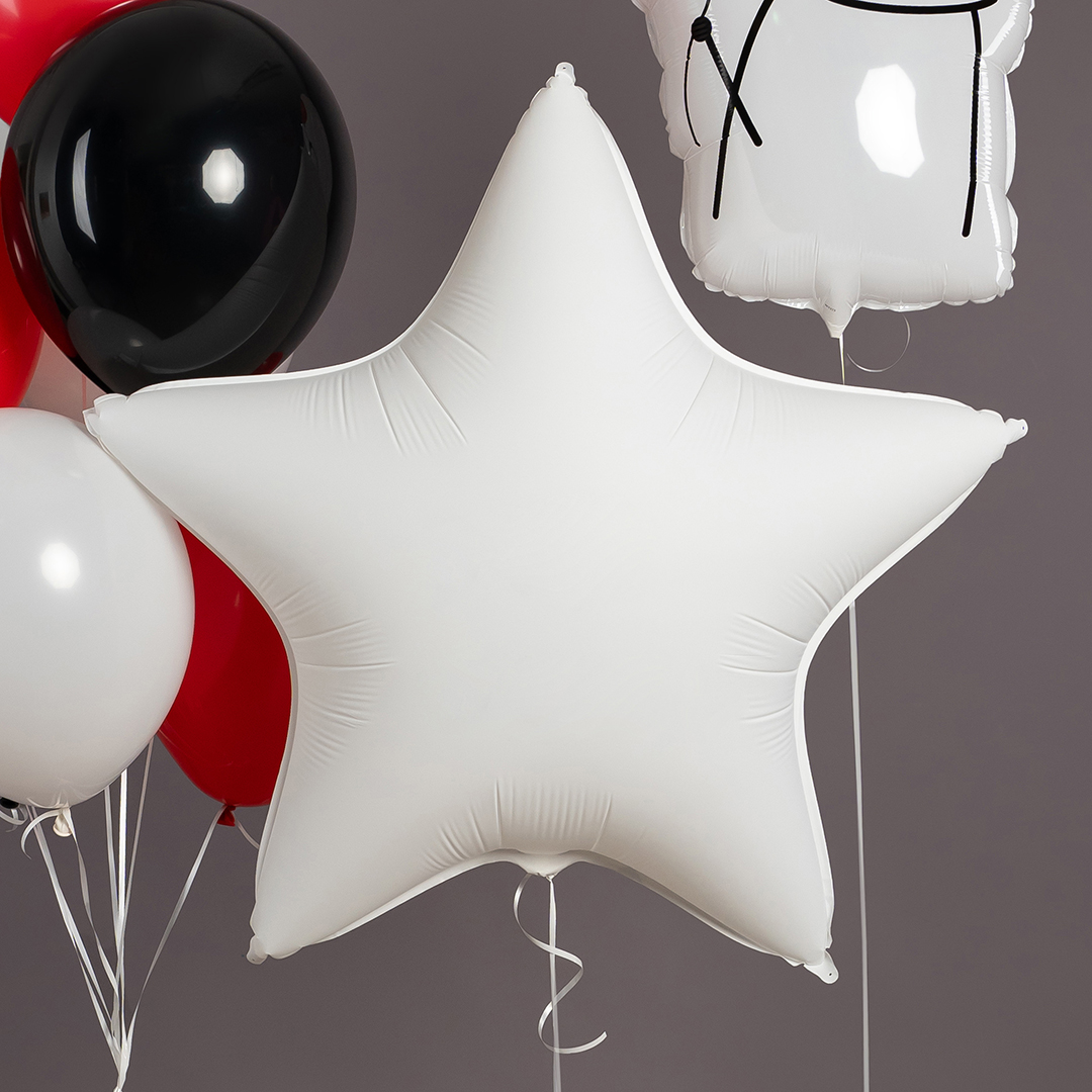 Шар (32''/81 см) Звезда, Белый, Матовый, 1 шт.