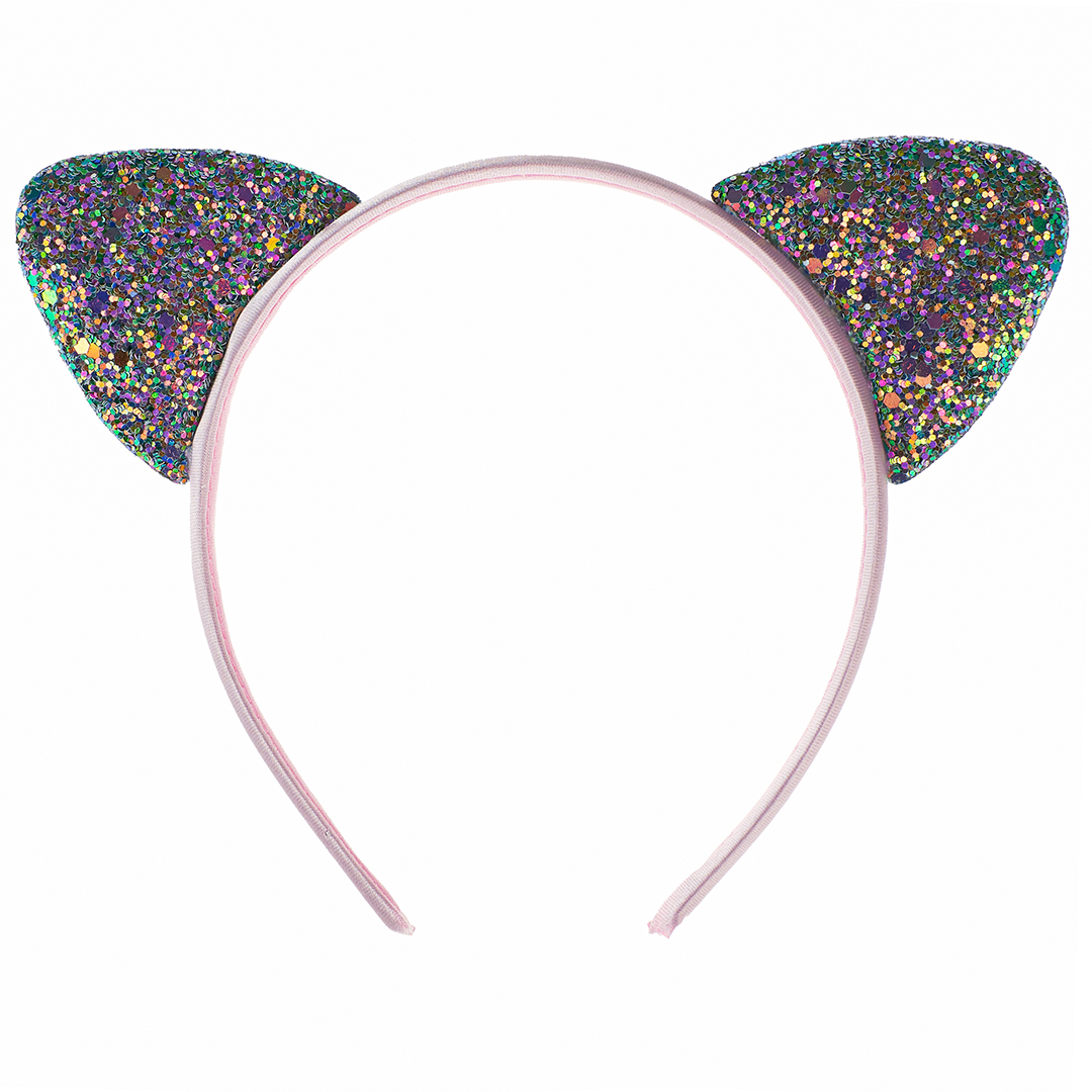 Ободок Кошка, Розовый, с блестками, 1 шт. 