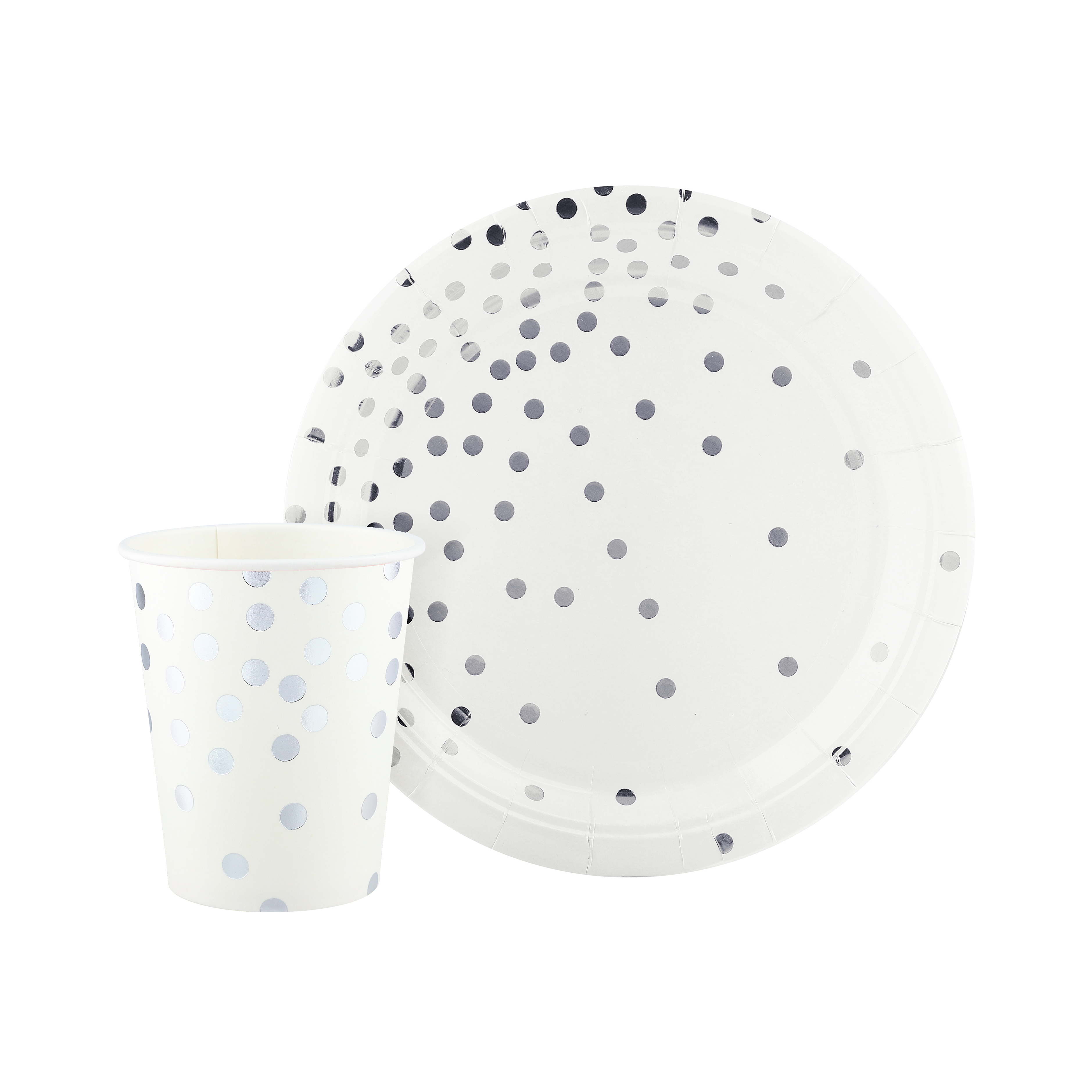 Тарелки (7''/18 см) Конфетти, Белый/Серебро, Металлик, 6 шт.