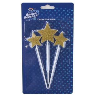 Набор свечей Звезда, Золото, с блестками, 8,5 см, 3 шт. с держат.