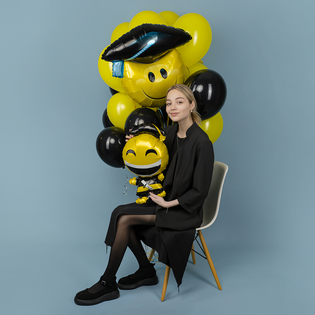 Шар (31''/79 см) Фигура, Смайл Выпускник, 1 шт.