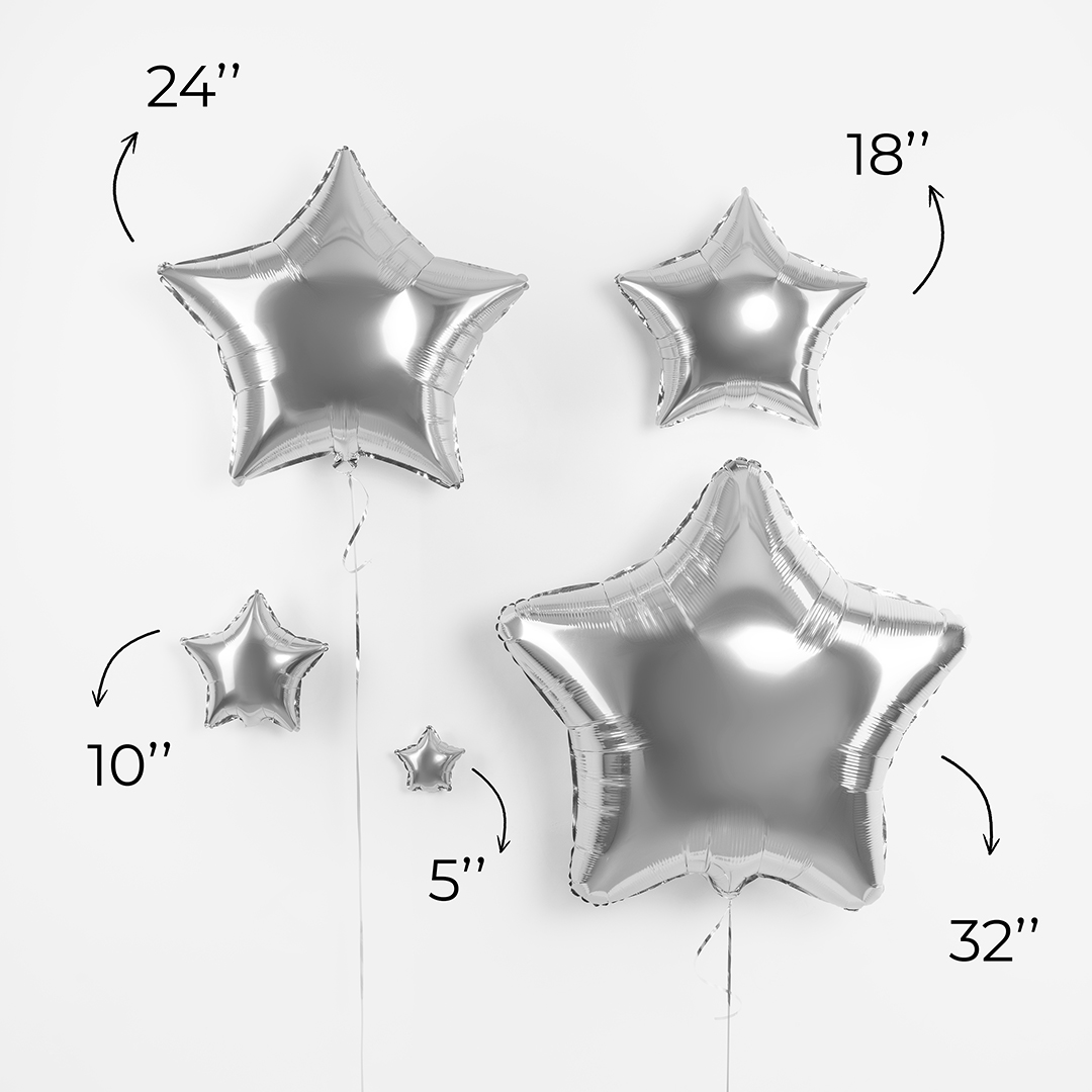 Шар (24''/61 см) Звезда, Серебро, Металлик, 1 шт.