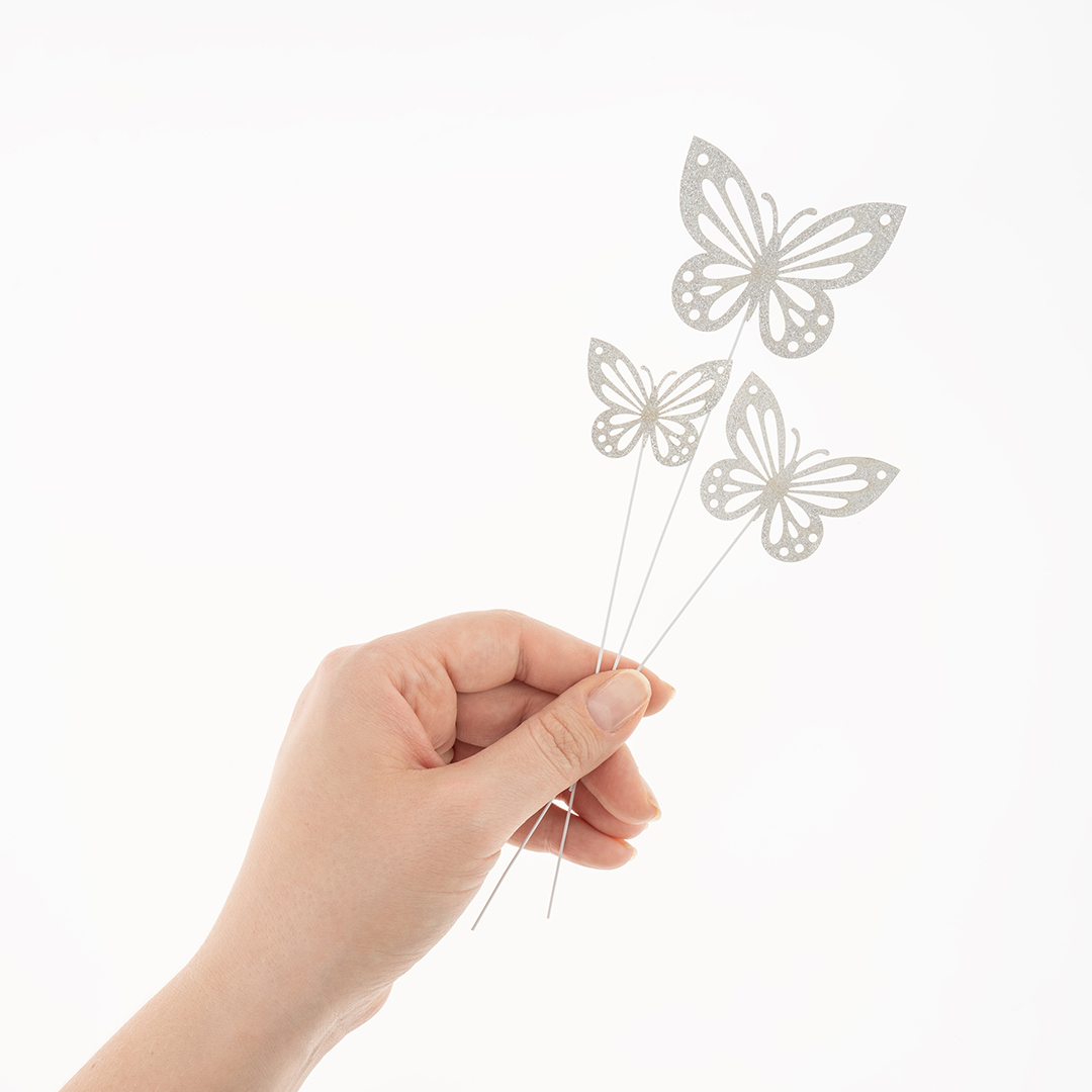 Топперы, Ажурные бабочки, Серебро, 18 см, 10 шт.