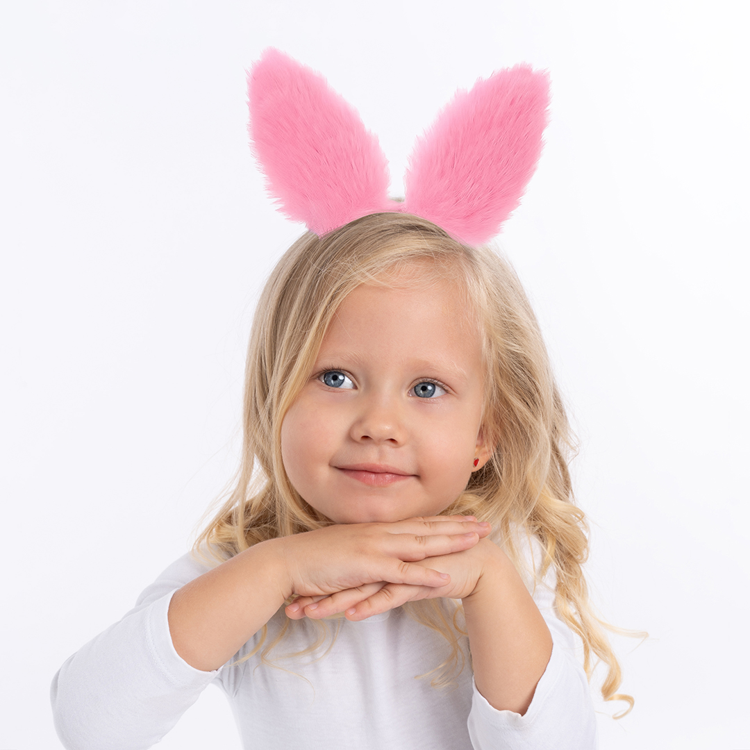 Светодиодный ободок, Зайка, Пушистые ушки, Розовый, 1 шт. 