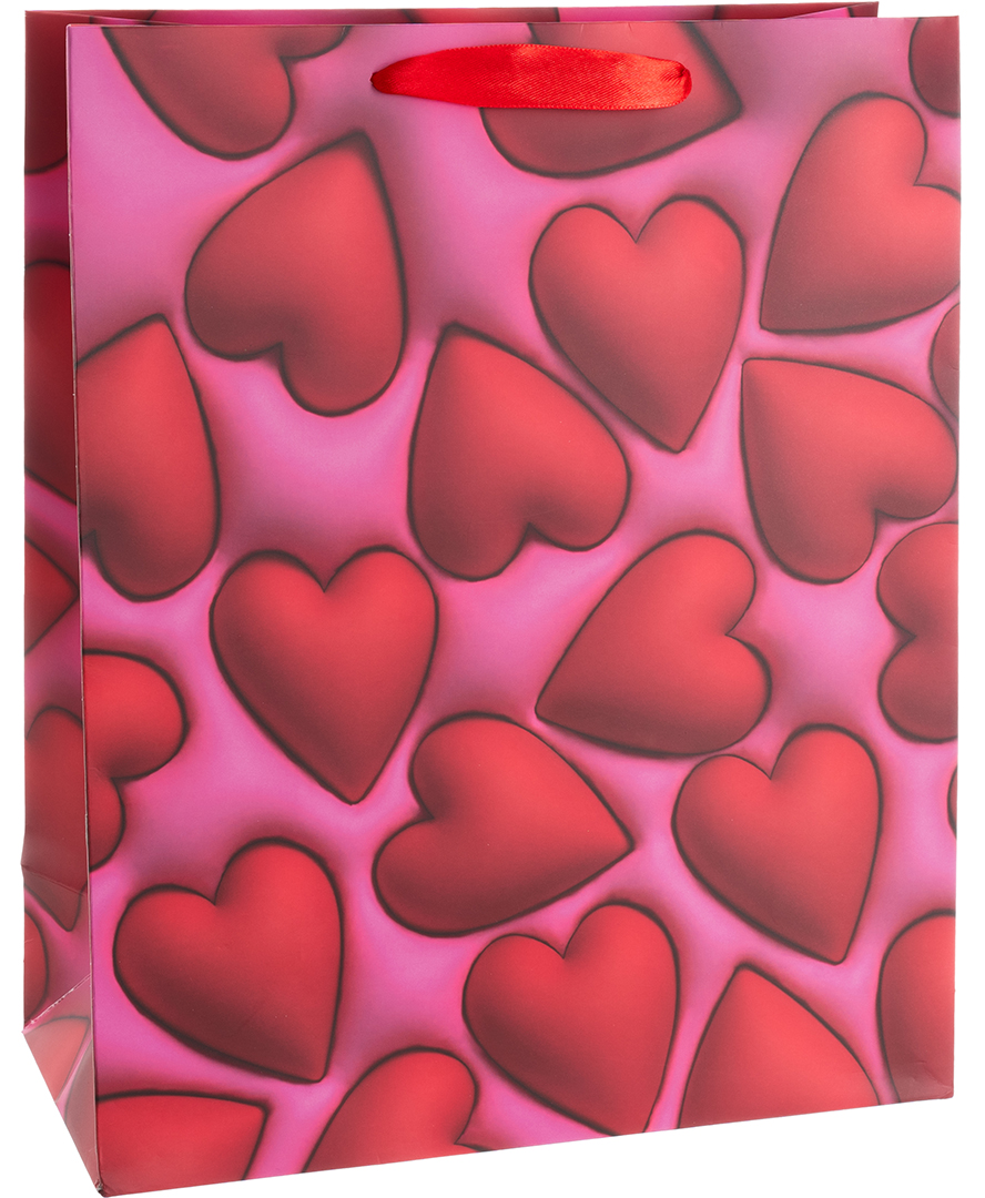 Пакет подарочный, 210гр, Объемные сердца, 32*26*12 см, 1 шт.