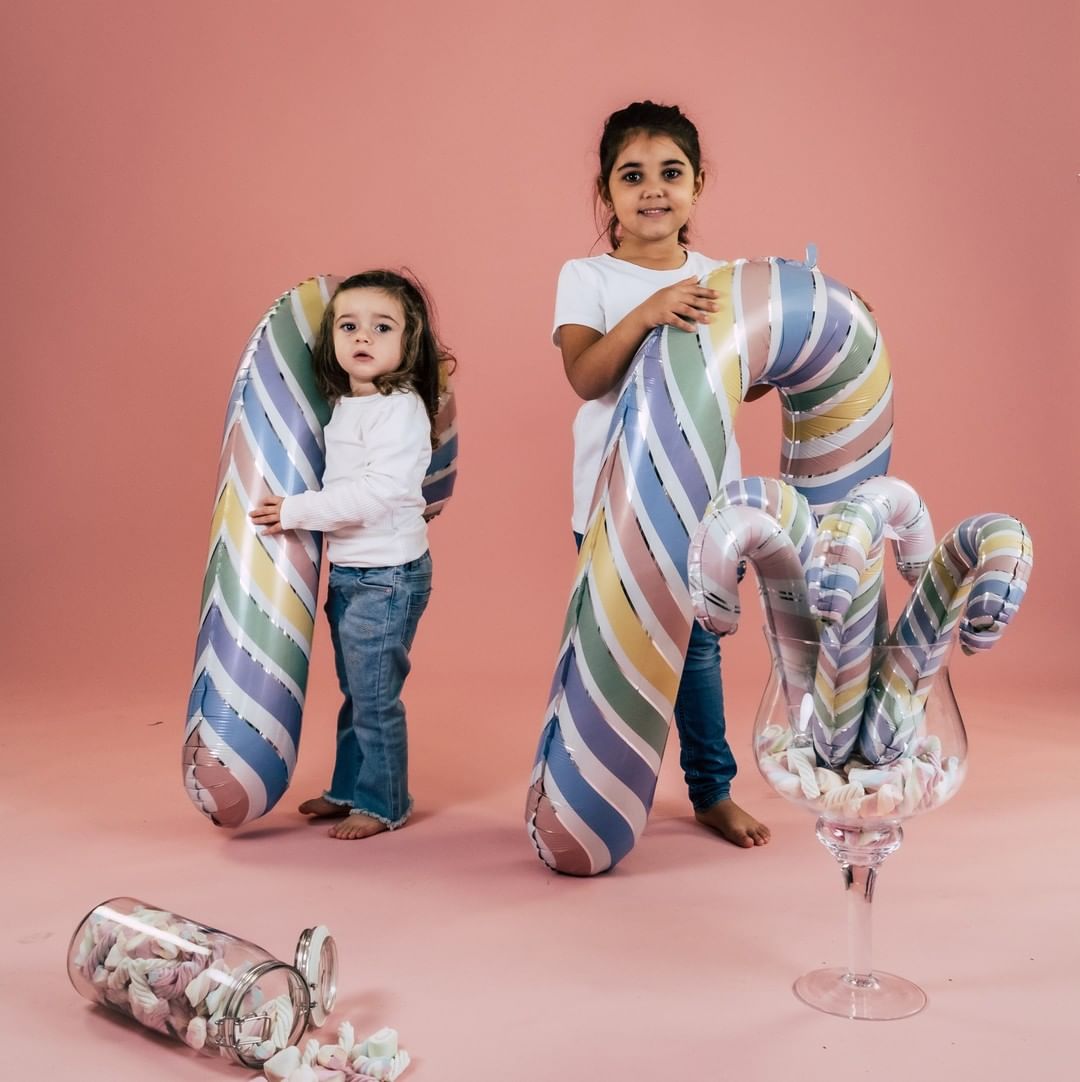 Шар (12''/30 см) Мини-фигура, Леденец трость, Макарунс, 1 шт.