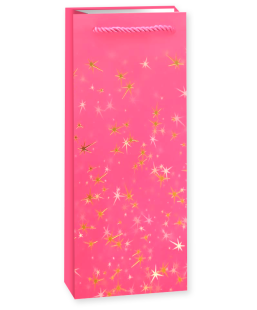 Пакет подарочный для вина, 210гр, Тысячи созвездий, Дизайн №1, Розовый/Золото, Металлик, 36*12*9 см,