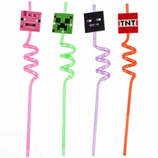 Трубочки для коктейлей (пластик), Пиксели, Ассорти, 4 шт. в упак. 