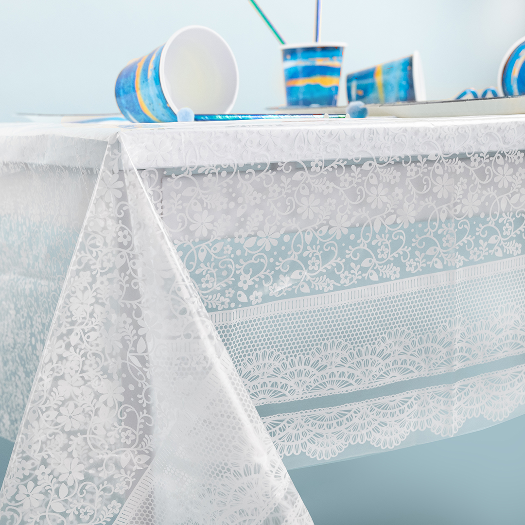 Скатерть одноразовая, Кружево, Белый, 120*180 см, 1 шт.
