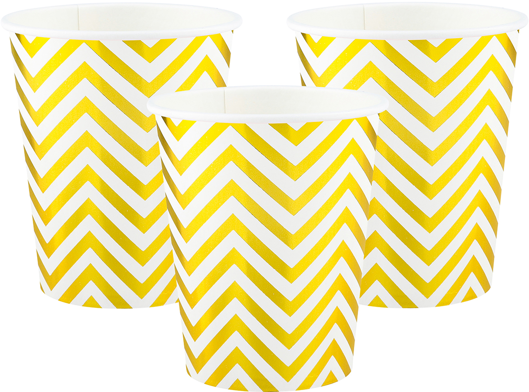 Стаканы (250 мл) Зигзаги, Белый/Золото, Металлик, 6 шт.