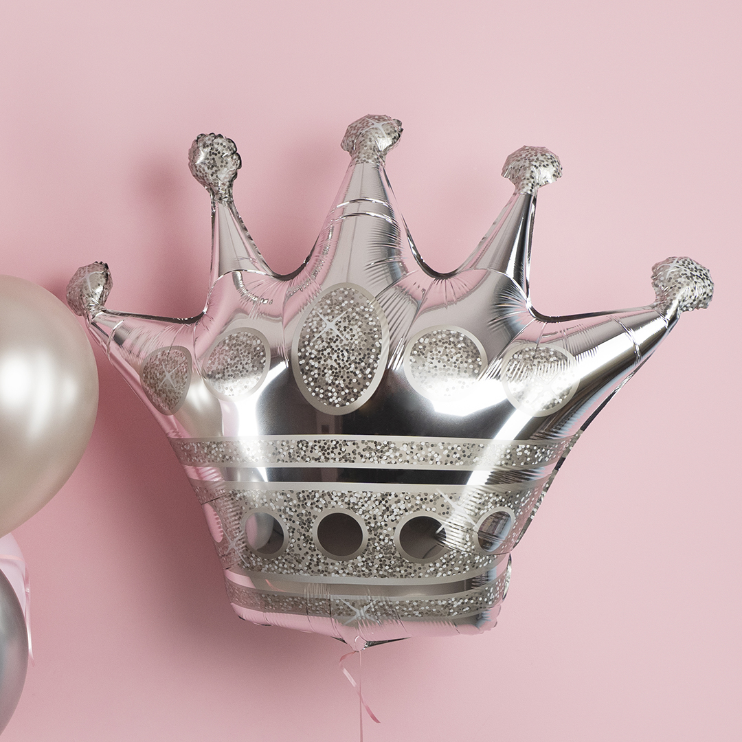 Шар (34''/86 см) Фигура, Корона, Серебро, 1 шт.