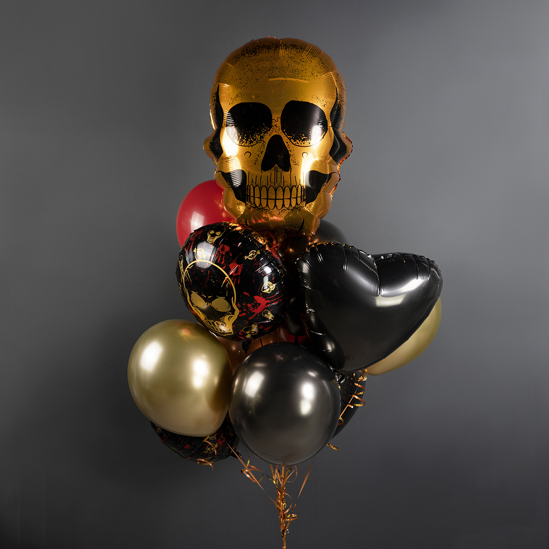 Шар (29''/74 см) Фигура, Череп, Золото, 1 шт.