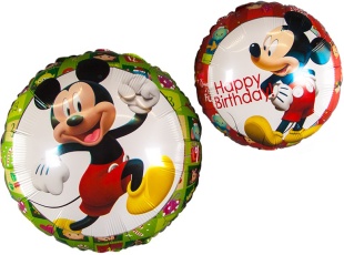 Шар (18''/46 см) Круг, Микки Маус, С Днем Рождения!, 1 шт.