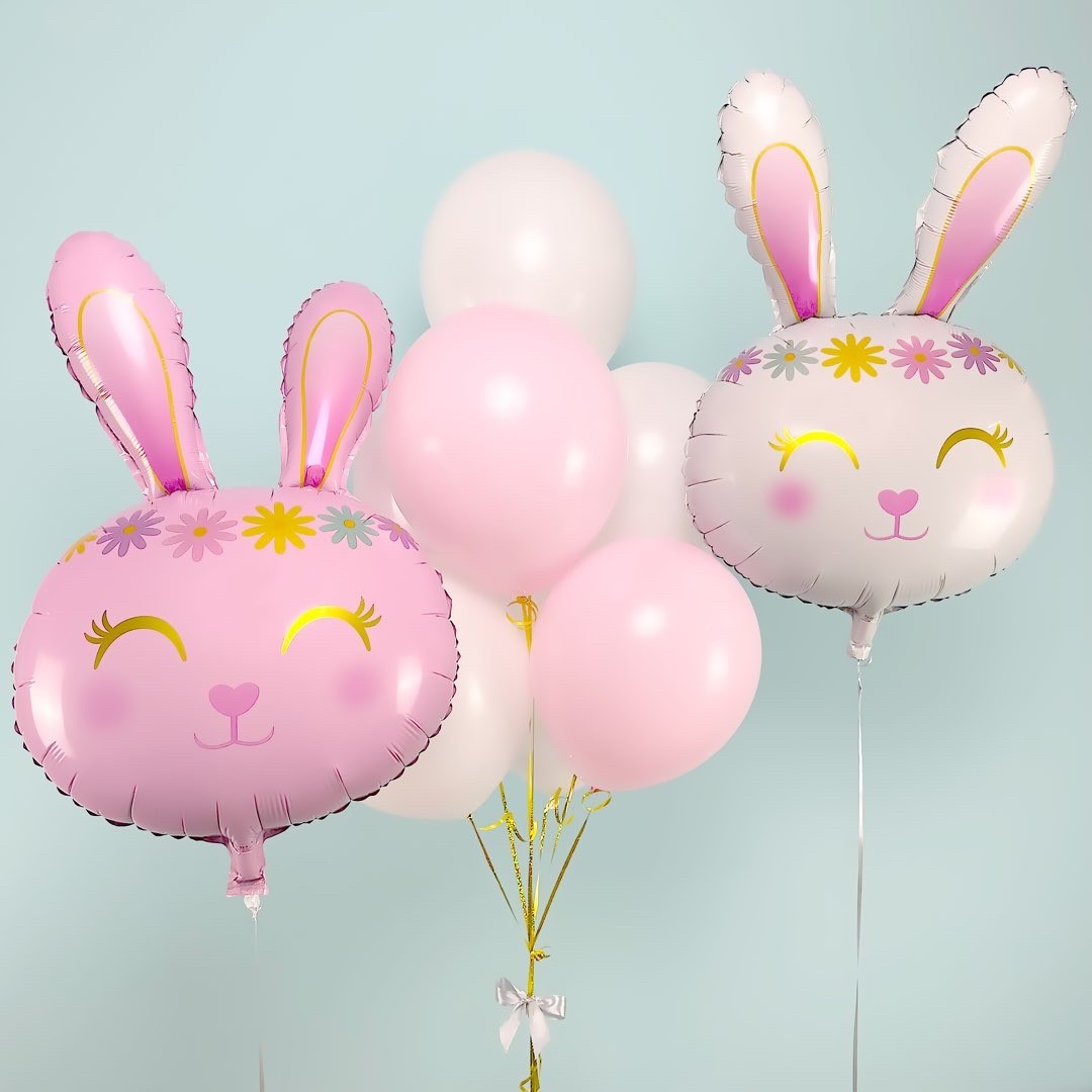Шар (32''/81 см) Фигура, Цветочный Зайка, Розовый, 1 шт.