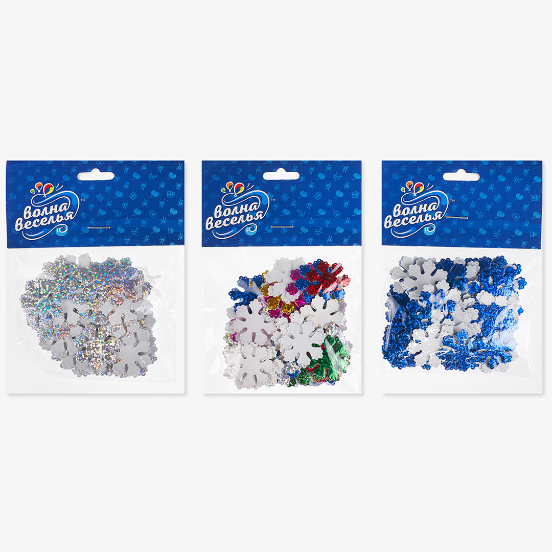 Декоративное украшение Снежинки, фетр, 3 см, Синий, Голография, 100 шт.