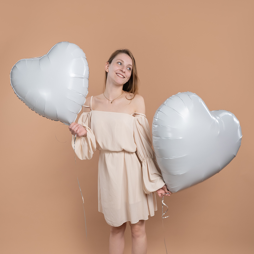 Шар (24''/61 см) Сердце, Белый, 1 шт.