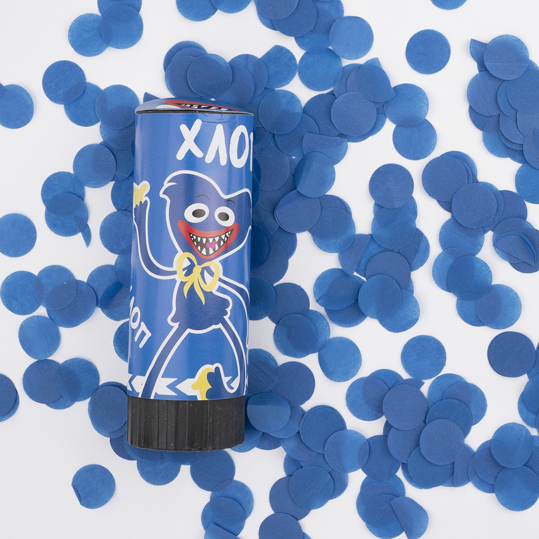 Хлопушка пружинная (4/10 см), Зубастики, Круги тишью, Синий, 1 шт.