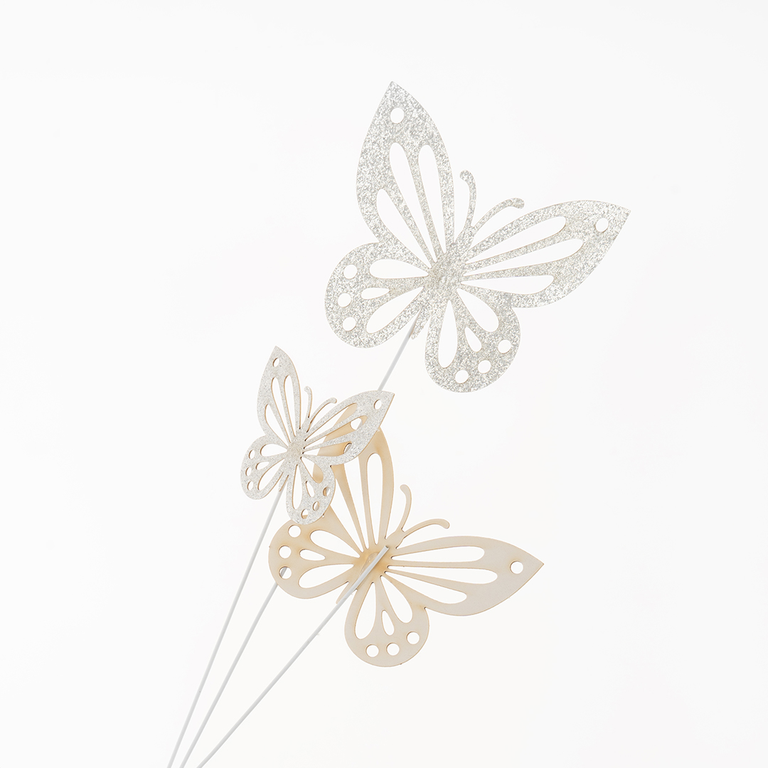 Топперы, Ажурные бабочки, Серебро, 18 см, 10 шт.