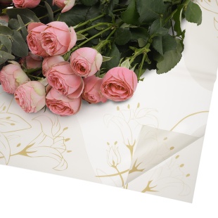 Упаковочная пленка 65мкр (0,58*0,58 м) Золотые цветы, Белый, 20 шт.