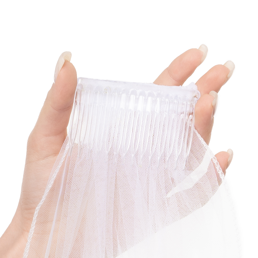 Фата с бусинами и гребнем, Белый, 75 см, 1 шт. 