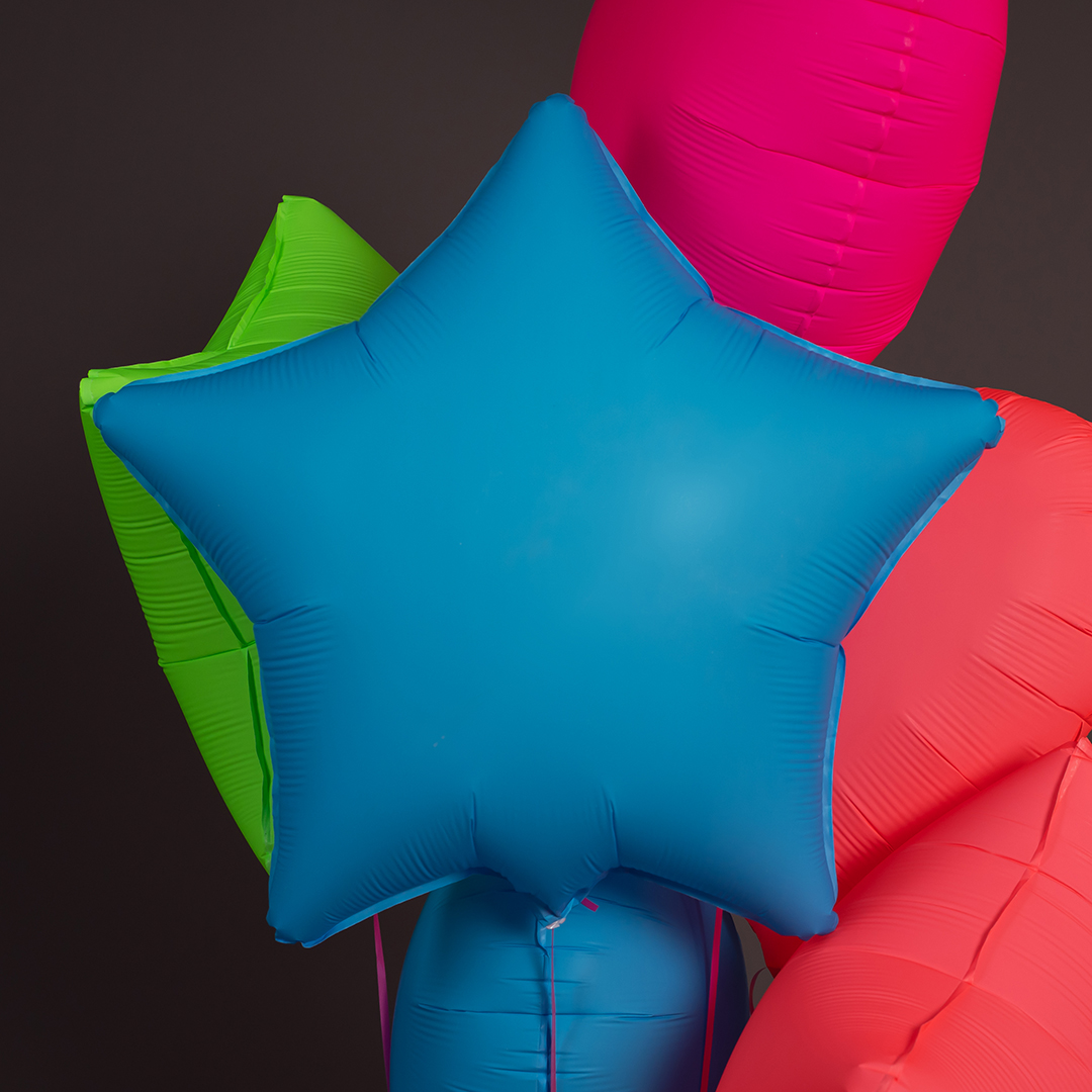 Шар (18''/46 см) Звезда, Синий, Неон, 1 шт.