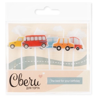 Набор свечей Фигура, Любимые машинки, 6 см, 5 шт. с держат.