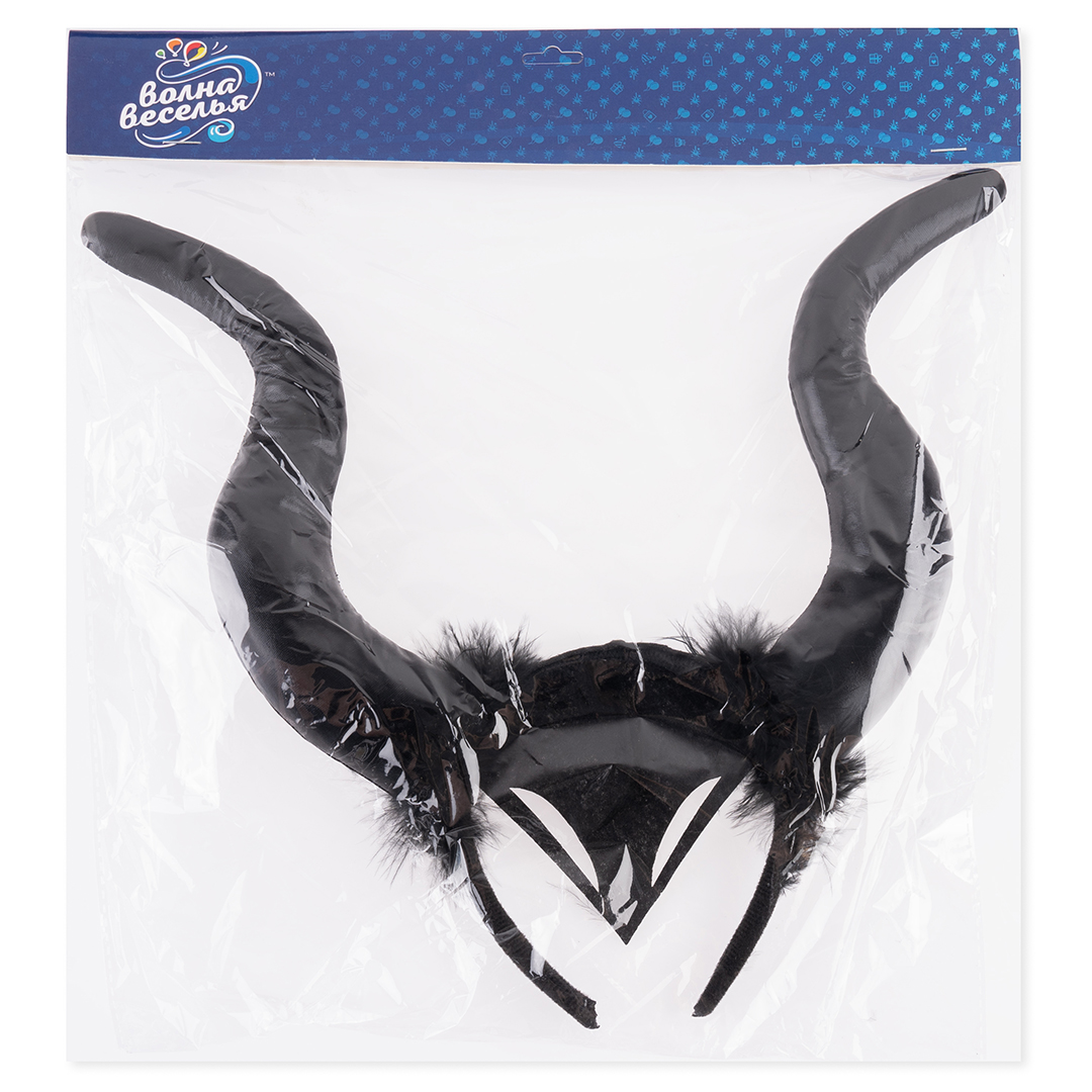 Ободок, Объемные рога, Черный, 30*25 см, 1 шт. 
