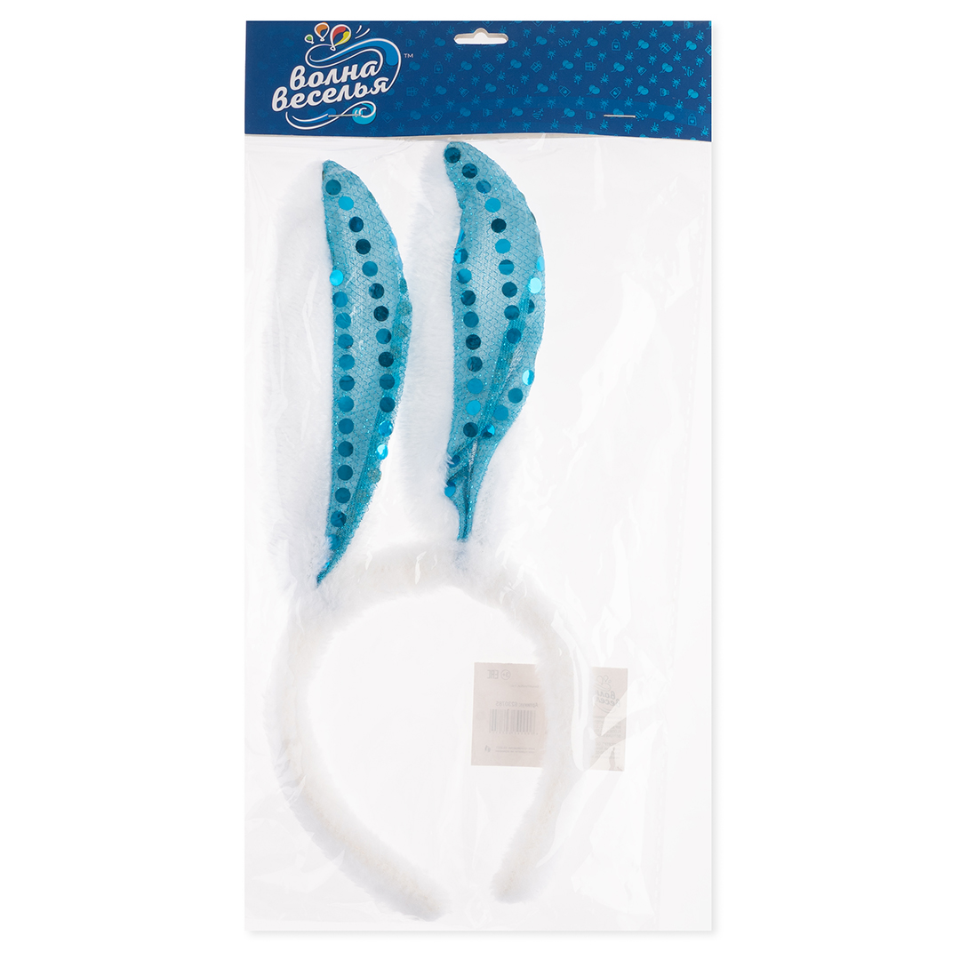 Ободок Зайка, с пайетками, Белый/Голубой, 1 шт. 