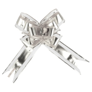 Текстильный бант Бабочка, Широкая полоса, Серебро, Металлик, 15 см, 10 шт. в упак. 