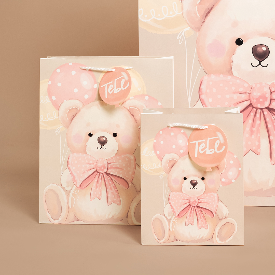 Пакет подарочный, 210гр, Милый мишка, 32*26*12 см, 1 шт.