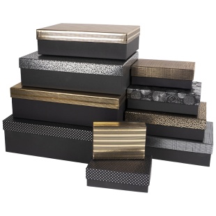 Набор коробок Строгий микс, Черный/Золото/Серебро, Металлик, 37*27*11 см, 10 шт. в упак. 