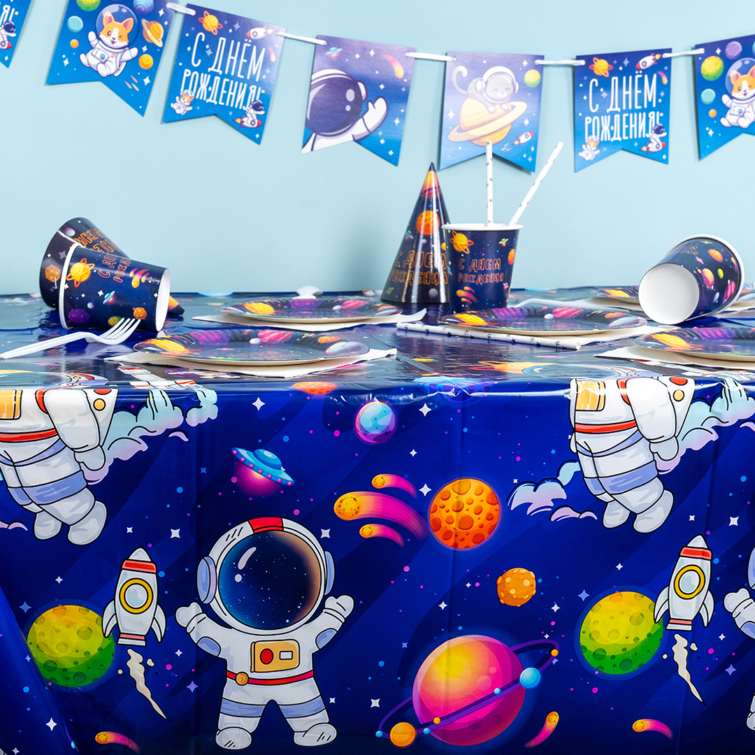 Скатерть одноразовая, Космос, Темно-синий, 135*183 см, 1 шт.