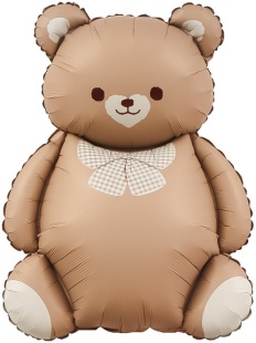 Шар (35''/89 см) Фигура, Мишка с бантом, Коричневый, Сатин, 1 шт. в уп.