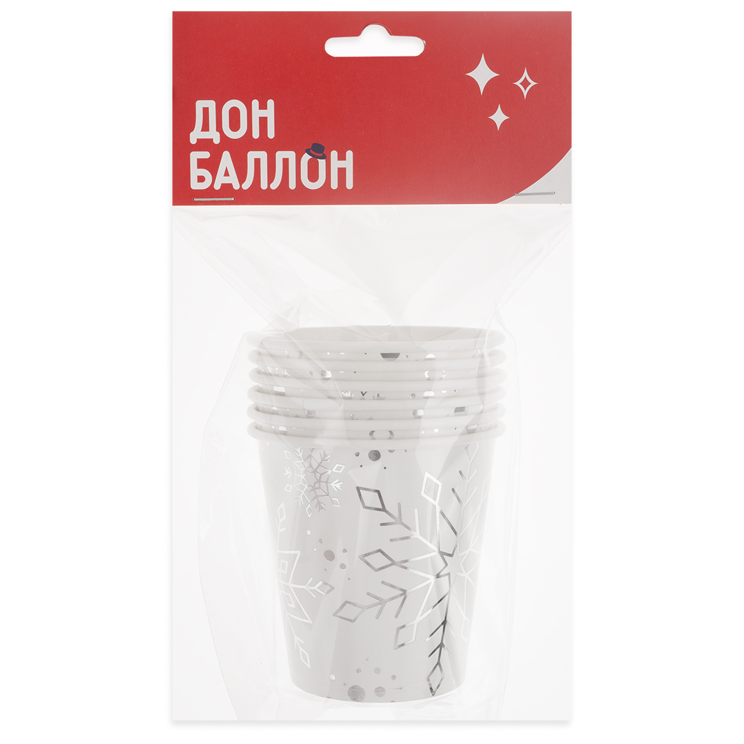 Стаканы (250 мл) Снежинки, Металлик, 6 шт.