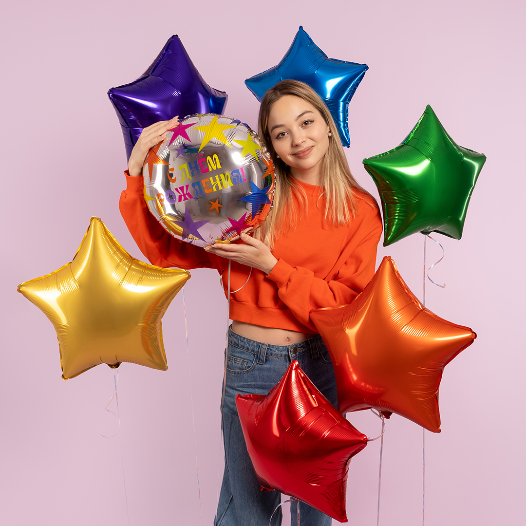 Шар (18''/46 см) Звезда, Оранжевый, Сатин, 1 шт.