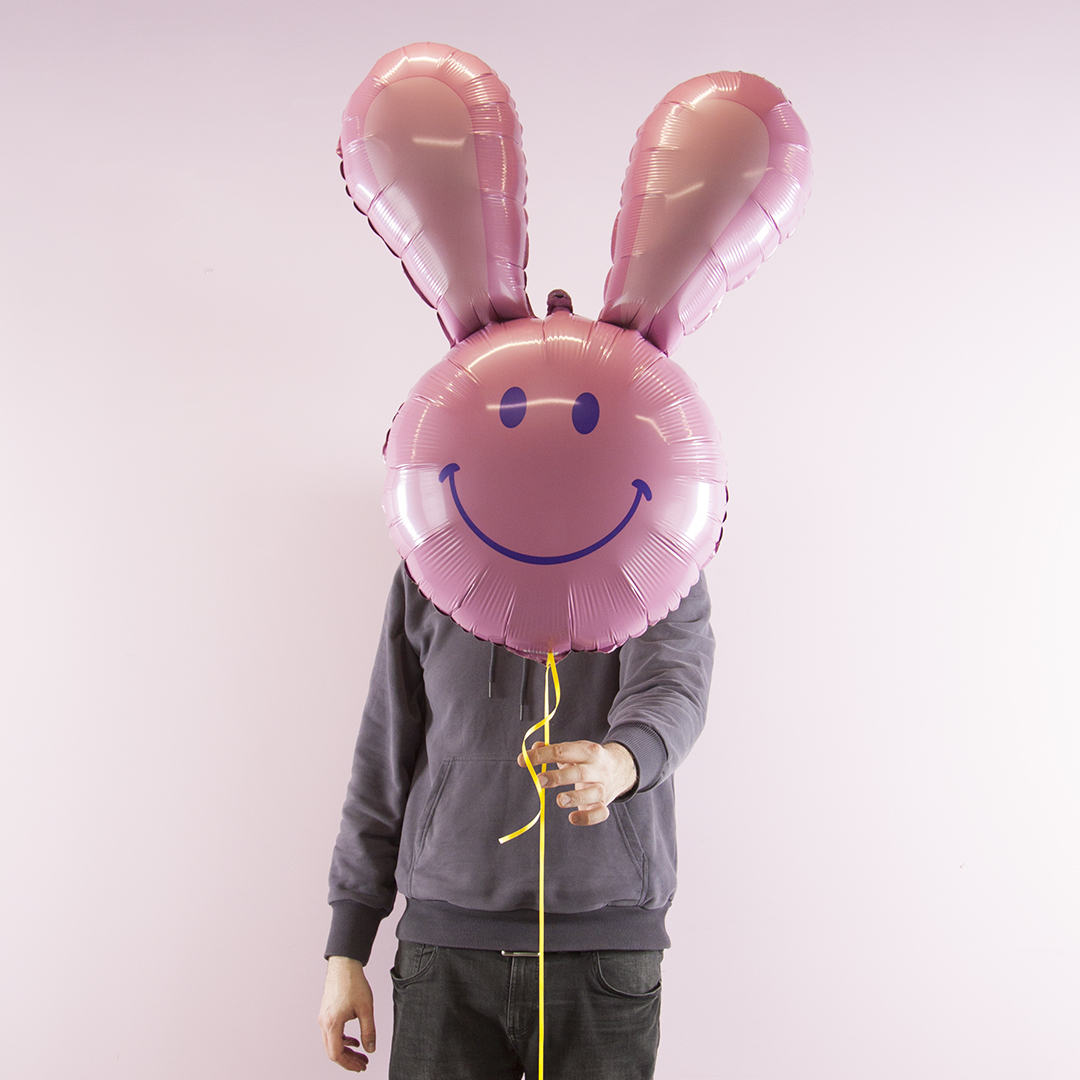 Шар (37''/94 см) Фигура, Смайл Зайка, Розовый, 1 шт.