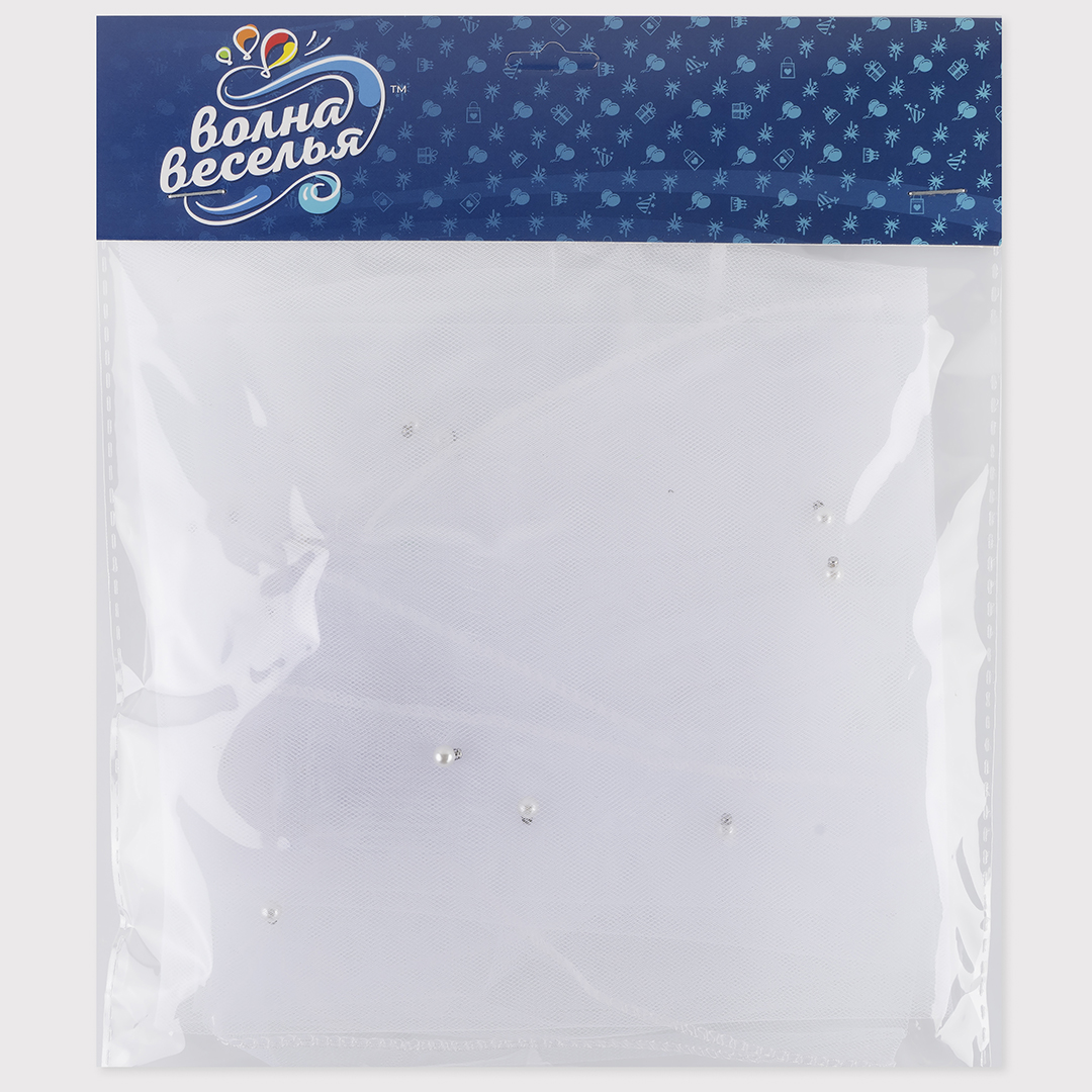 Фата с бусинами и гребнем, Белый, 75 см, 1 шт. 