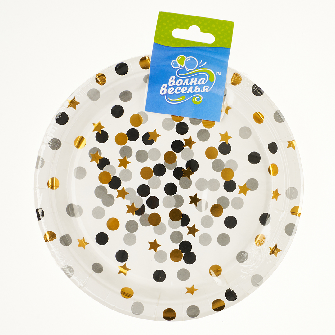 Тарелки (7''/18 см) Конфетти, Стильный микс, Металлик, 6 шт.