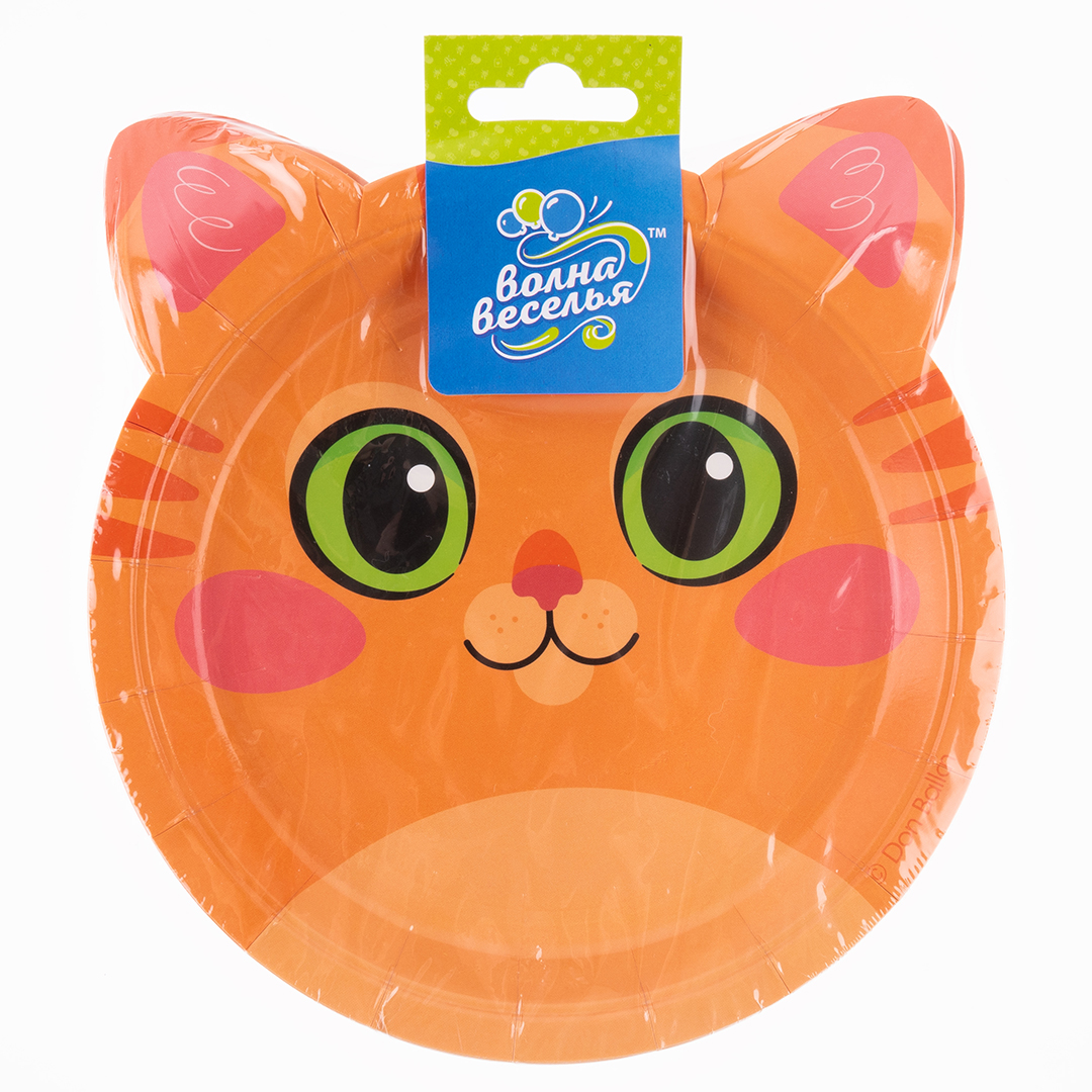 Тарелки (7''/18 см) Объемные Ушки, Котик, 6 шт.