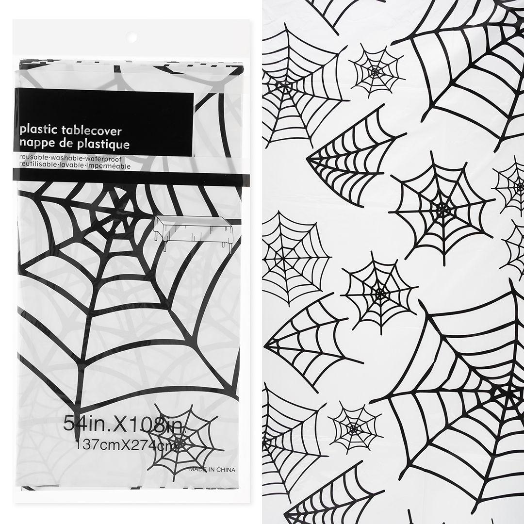 Скатерть одноразовая, Паутинка, Белый/Черный, 137*274 см, 1 шт.