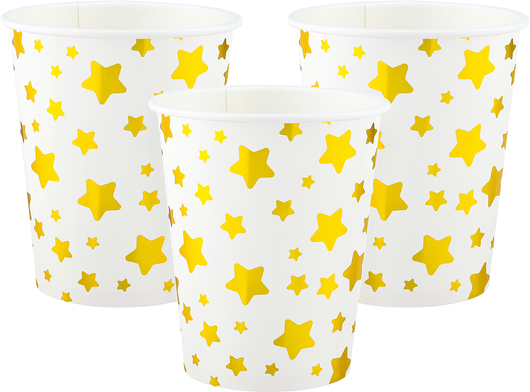 Стаканы (250 мл) Звезды Микс, Белый/Золото, Металлик, 6 шт.