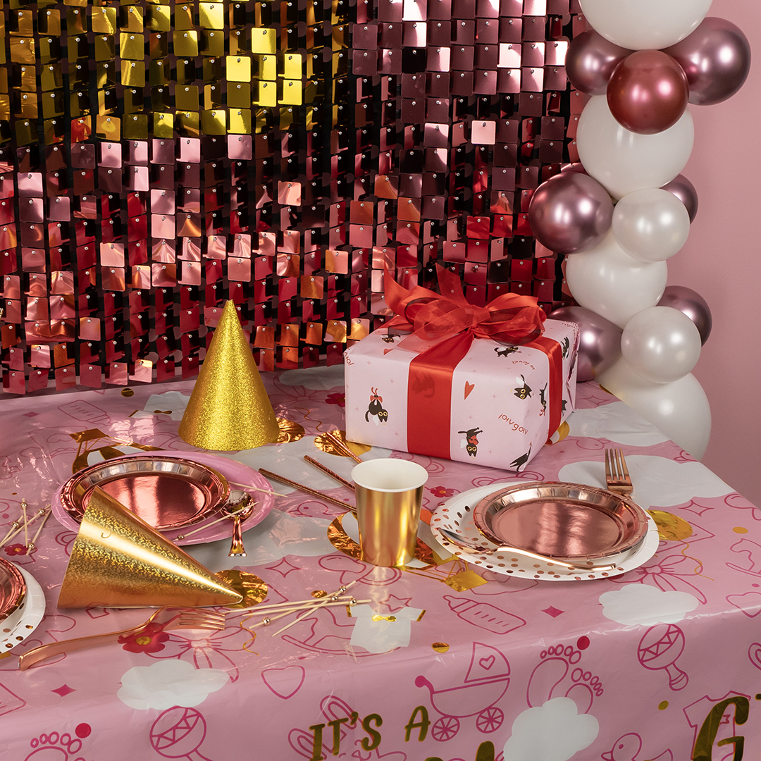 Тарелки (9''/23 см) Конфетти, Белый/Розовое золото, Металлик, 6 шт.