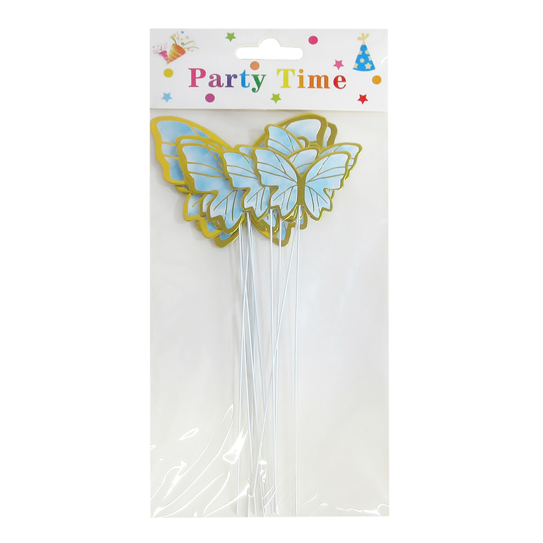 Топперы, Волшебные бабочки, Голубой/Золото, 19 см, 10 шт.