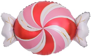 Шар (25''/64 см) Фигура, Конфета, Золотые полоски, Розовый/Красный, 1 шт.