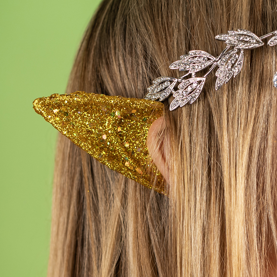 Уши эльфа, длинные, с глиттером, Золото, 12 см, 1 шт. 