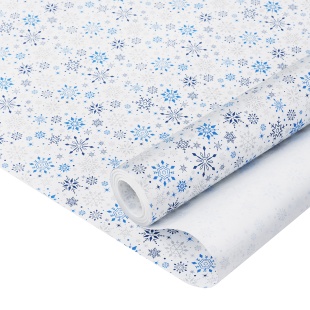 Упаковочная бумага, Крафт 60гр (0,68*10 м) Снегопад на белом, Голубой/Синий, 1 шт.