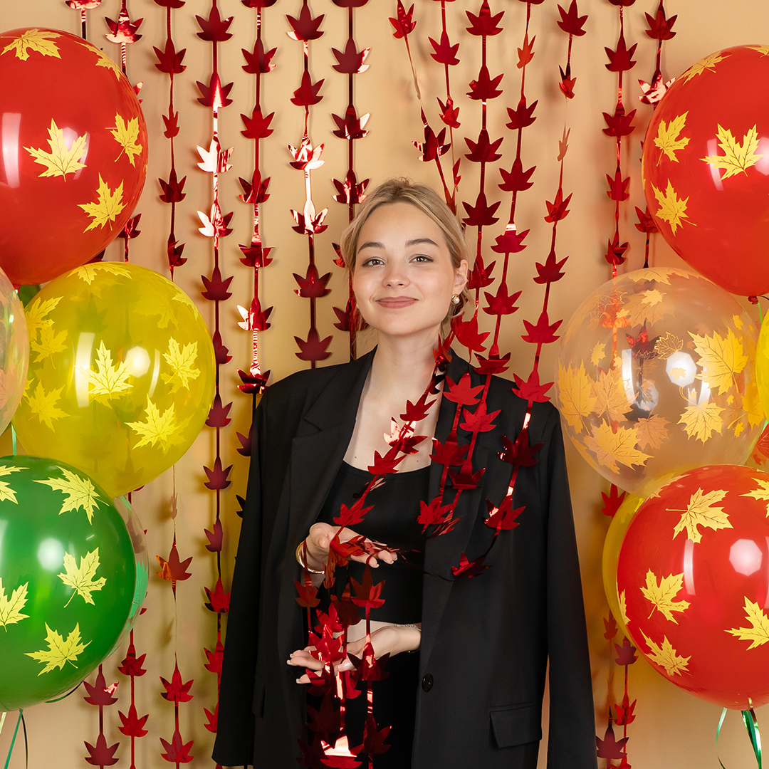 Занавес Листья, Красный, Металлик, 100*200 см, 1 шт.