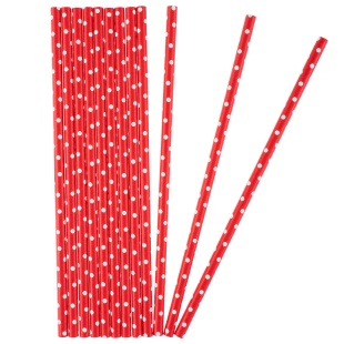 Трубочки для коктейлей, Точки, Красный/Белый, 12 шт. в упак. 