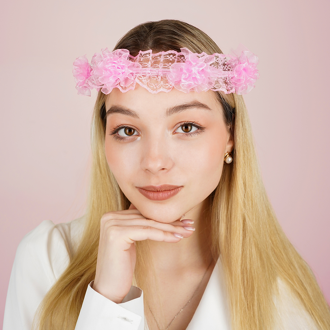 Ободок-венок на Девичник, Розовый, 1 шт. 