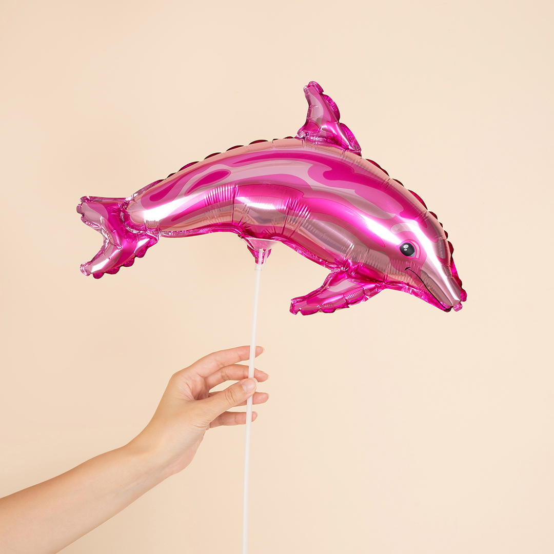 Шар с клапаном (17''/43 см) Мини-фигура, Дельфин, Розовый, 5 шт. в уп.